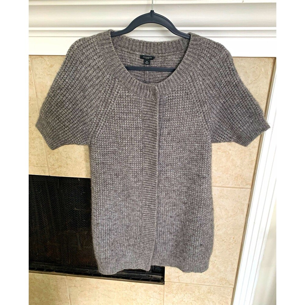 Ann Taylor Women’s Wool Alpaca Blend Sweater Dress Size M Gray Knit Short Sleeve